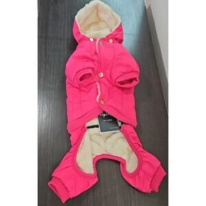 Joy Daog Dog Coat Jacket Pants Hood Clothes Outfit Size Medium Pink